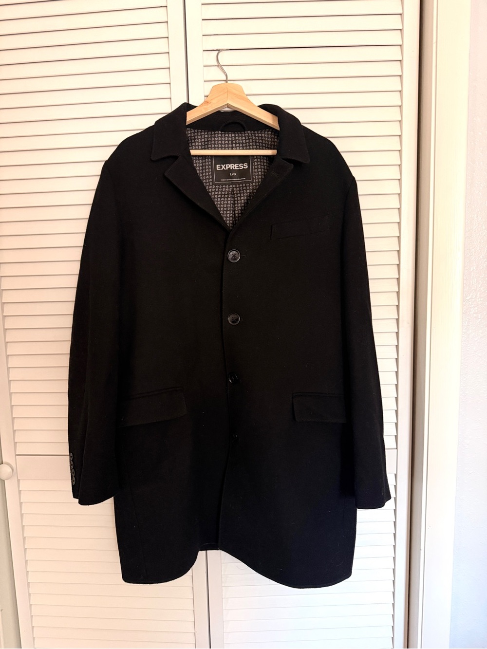 Express Men’s Black Pea Coat with Notch Collar